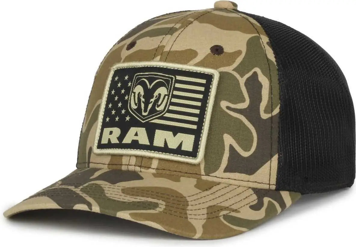 OC Sports RAM16 Ram Cotton Twill Pro Crown Ca - Brown Generic Woodland Camo Black - Multi-Colored / 6 7/8’’ - 7 1/2’’