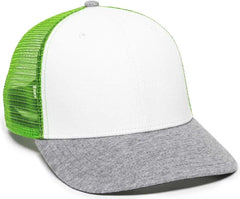 OC Sports RGR-200M Adjustable Mesh Back Gray Heathered Bill Cap - White Green Heathered Grey - White Green / 6 7/8’’