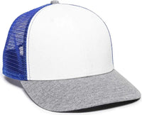 OC Sports RGR-200M Adjustable Mesh Back Gray Heathered Bill Cap - White Royal Heathered Grey - White Royal / 6 7/8’’