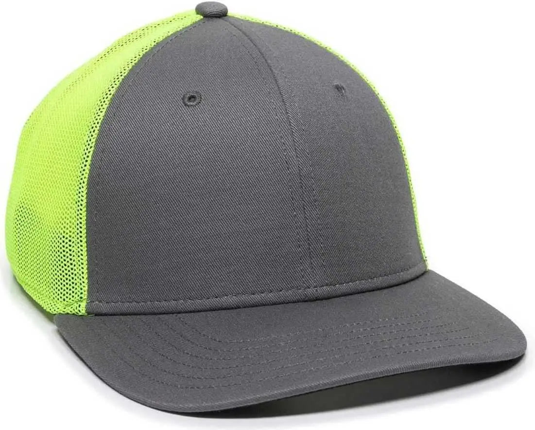 OC Sports RGR-360M Adjustable Mesh Back Cap - Charcoal Neon Yellow - Dark Gray Yellow / 6 7/8’’ - 7 1/2’’