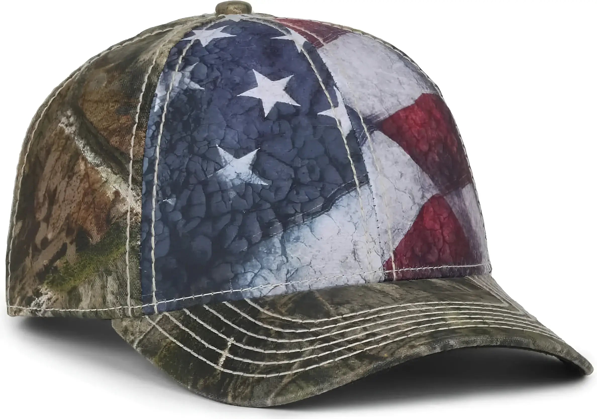OC Sports SUS-100 Sublimated Flag Front with Camo Back Cap - American Flag Mossy Oak Country Dna - Mossy Oak / OSFM