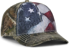 OC Sports SUS-100 Sublimated Flag Front with Camo Back Cap - American Flag Mossy Oak Country Dna - Mossy Oak / OSFM
