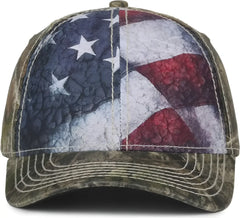 OC Sports SUS-100 Sublimated Flag Front with Camo Back Cap - American Flag Mossy Oak Country Dna - Mossy Oak / OSFM