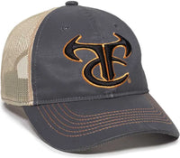 OC Sports TRU03A Weathered Cotton Mesh Back Cap - Dark Gray Beige - Gray Khaki / 6 7/8’’ - 7 1/2’’