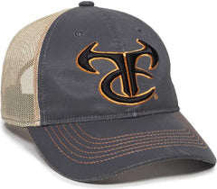 OC Sports TRU03A Weathered Cotton Mesh Back Cap - Dark Gray Beige - Gray Khaki / 6 7/8’’ - 7 1/2’’