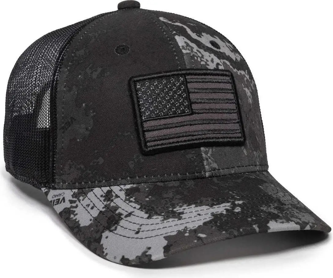 OC Sports USA-170 Polyester Camo Mesh Back Cap - Veil Tac-Black Black - Veil Black / 6 7/8’’ - 7 1/2’’