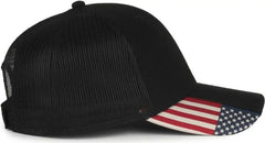 OC Sports USA-300M Brushed Twill with Flag Visor Insert Cap - Black Black - Black / OSFM