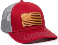 OC Sports USA771 American Flag Leather Patch Cap -Cardinal Gray - Cardinal Gray / 6 7/8’’ - 7 1/2’’