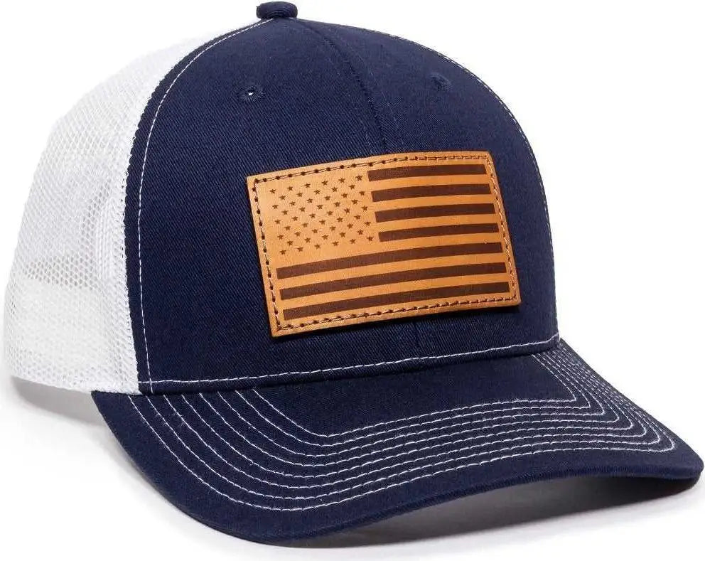 OC Sports USA771 American Flag Leather Patch Cap -Navy White - Navy White / 6 7/8’’ - 7 1/2’’