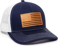 OC Sports USA771 American Flag Leather Patch Cap -Navy White - Navy White / 6 7/8’’ - 7 1/2’’