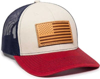 OC Sports USA771 American Flag Leather Patch Cap -Stone Navy Cardinal - Stone Navy Cardinal / 6 7/8’’ - 7 1/2’’