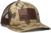 OC Sports USA771CAMO American Flag Leather Patch Cap -Kryptek Highlander Brown - Kryptek Brown / 6 7/8’’ - 7 1/2’’