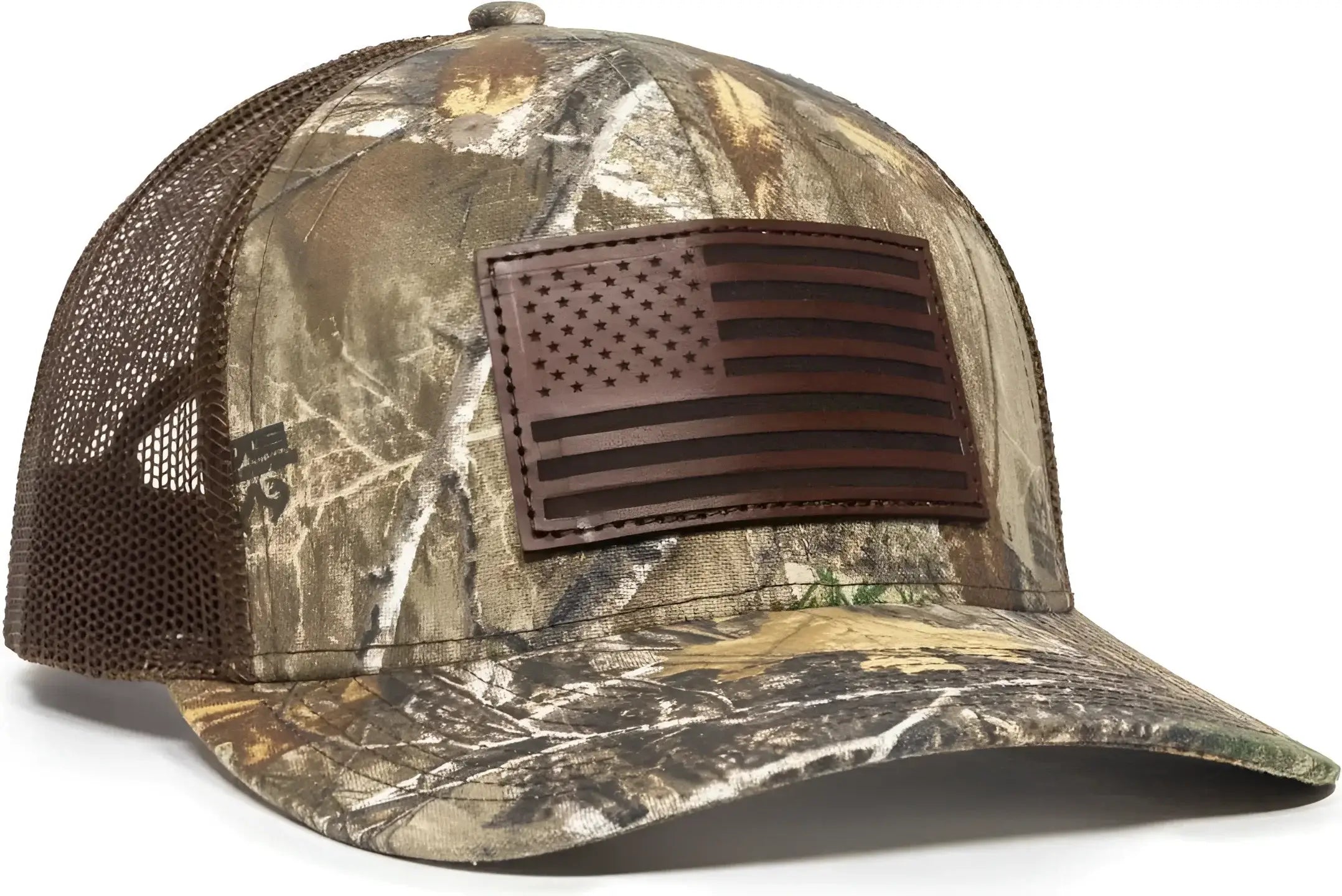 OC Sports USA771CAMO American Flag Leather Patch Cap -Realtree Edge Brown - Realtree Brown / 6 7/8’’ - 7 1/2’’