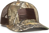OC Sports USA771CAMO American Flag Leather Patch Cap -Realtree Edge Brown - Realtree Brown / 6 7/8’’ - 7 1/2’’