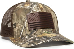 OC Sports USA771CAMO American Flag Leather Patch Cap -Realtree Edge Brown - Realtree Brown / 6 7/8’’ - 7 1/2’’