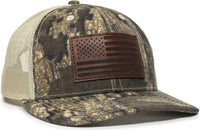 OC Sports USA771CAMO American Flag Leather Patch Cap - Realtree Timber Tan - Realtree Tan / 6 7/8’’ - 7 1/2’’