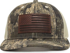 OC Sports USA771CAMO American Flag Leather Patch Cap - Realtree Timber Tan - Realtree Tan / 6 7/8’’ - 7 1/2’’