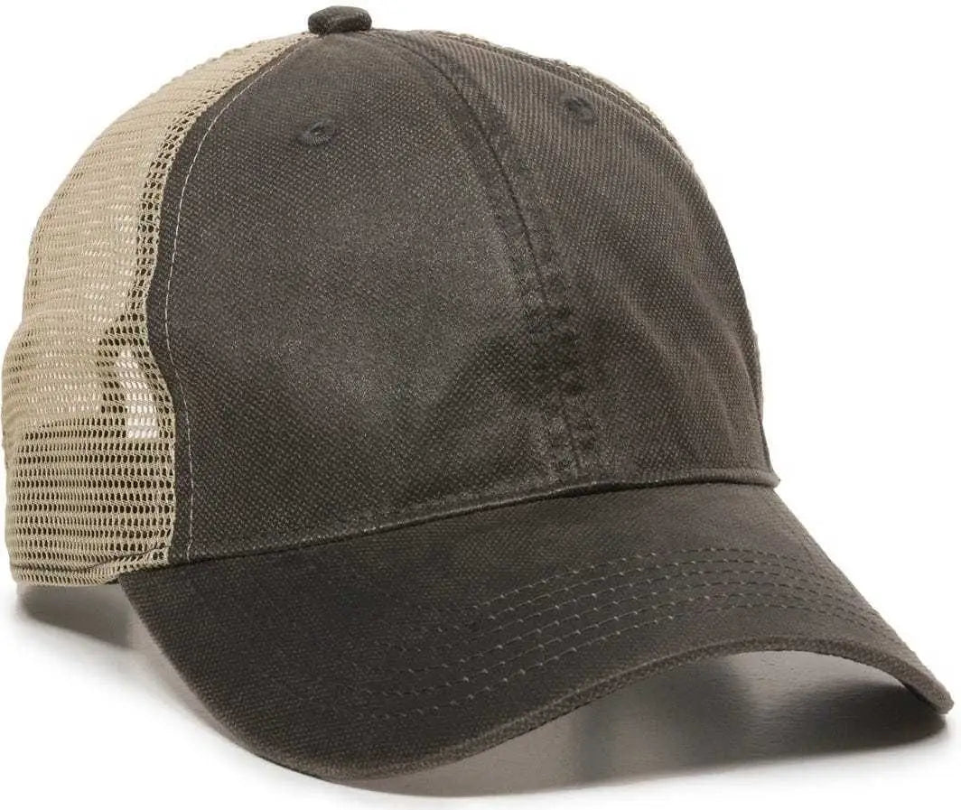 OC Sports WCV-100M Adjustable Mesh Back Weathered Look Cap - Charcoal Khaki - Dark Gray Khaki / 6 7/8’’ - 7 1/2’’