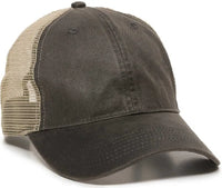 OC Sports WCV-100M Adjustable Mesh Back Weathered Look Cap - Charcoal Khaki - Dark Gray Khaki / 6 7/8’’ - 7 1/2’’