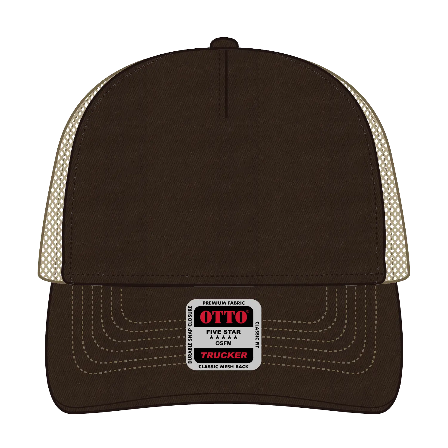 OTTO 102-664 5 Panel Low Profile Mesh Back Trucker Cap - Dk.Brn/Dk.Brn/Kha - Dk.Brn/Dk.Brn/Kha / 6 1/2’’ - 7 5/8’’