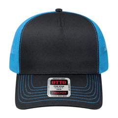 OTTO 102-664 5 Panel Low Profile Mesh Back Trucker Cap - Blk/Blk/N.Blue - Blk/Blk/N.Blue / 6 1/2’’ - 7 5/8’’