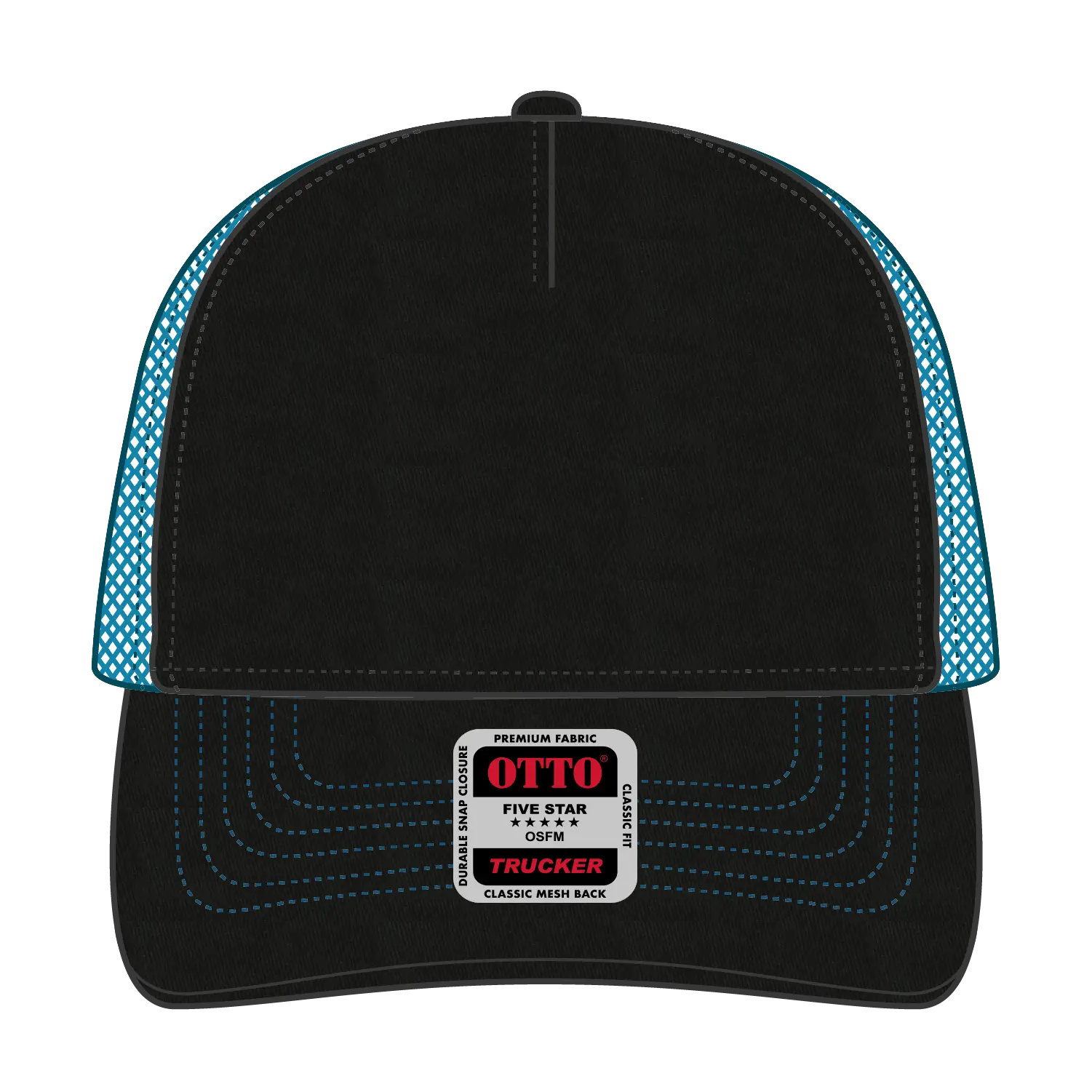 OTTO 102-664 5 Panel Low Profile Mesh Back Trucker Cap - Blk/Blk/N.Blue - Blk/Blk/N.Blue / 6 1/2’’ - 7 5/8’’