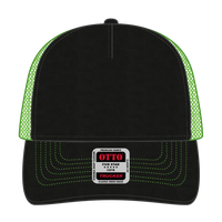 OTTO 102-664 5 Panel Low Profile Mesh Back Trucker Cap - Blk/Blk/N.Grn - Blk/Blk/N.Grn / 6 1/2’’ - 7 5/8’’