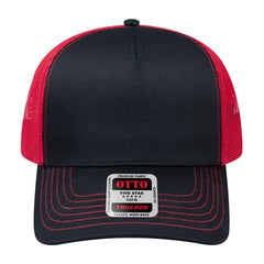 OTTO 102-664 5 Panel Low Profile Mesh Back Trucker Cap - Blk/Blk/Red - Blk/Blk/Red / 6 1/2’’ - 7 5/8’’