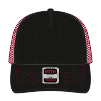 OTTO 102-664 5 Panel Low Profile Mesh Back Trucker Cap - Blk/Blk/Red - Blk/Blk/Red / 6 1/2’’ - 7 5/8’’