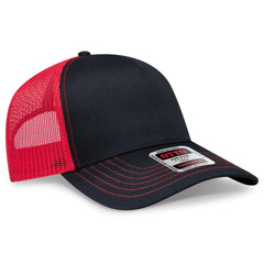 OTTO 102-664 5 Panel Low Profile Mesh Back Trucker Cap - Blk/Blk/Red - Blk/Blk/Red / 6 1/2’’ - 7 5/8’’