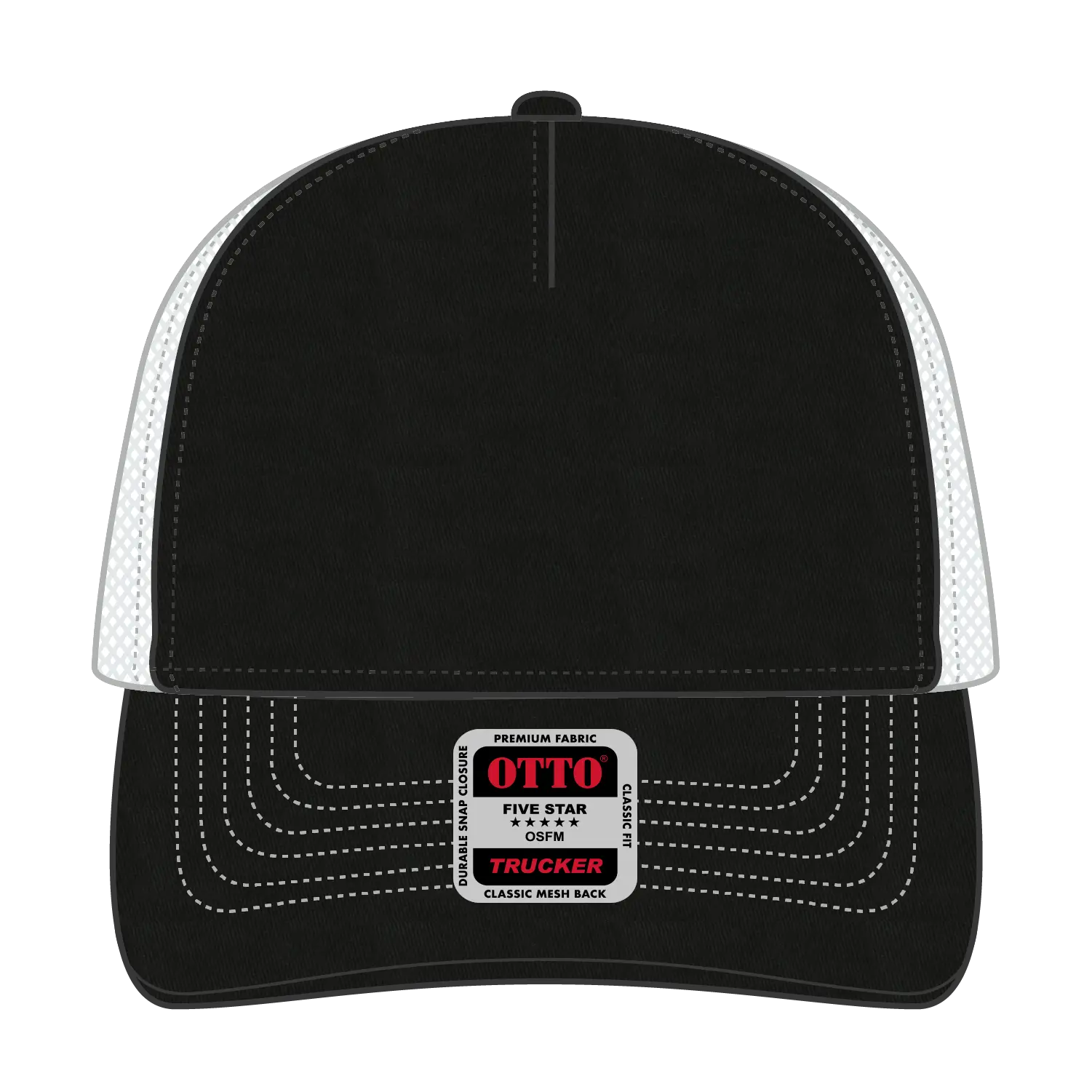 OTTO 102-664 5 Panel Low Profile Mesh Back Trucker Cap - Blk/Blk/Wht - Blk/Blk/Wht / 6 1/2’’ - 7 5/8’’