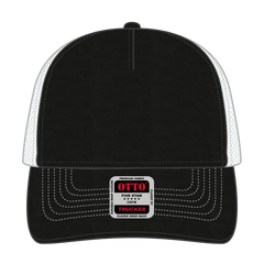OTTO 102-664 5 Panel Low Profile Mesh Back Trucker Cap - Blk/Blk/Wht - Blk/Blk/Wht / 6 1/2’’ - 7 5/8’’