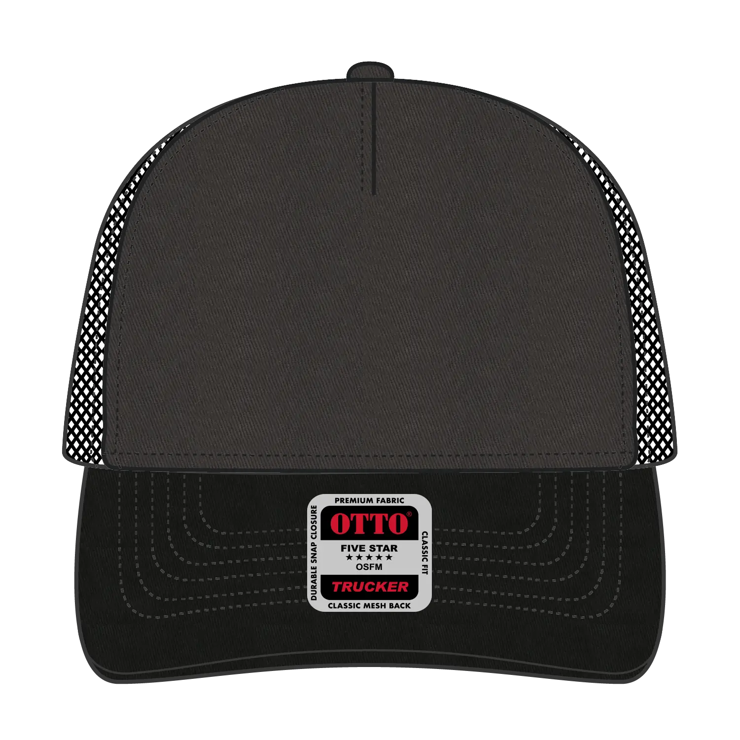 OTTO 102-664 5 Panel Low Profile Mesh Back Trucker Cap - Blk/Ch.Gry/Blk - Blk/Ch.Gry/Blk / 6 1/2’’ - 7 5/8’’