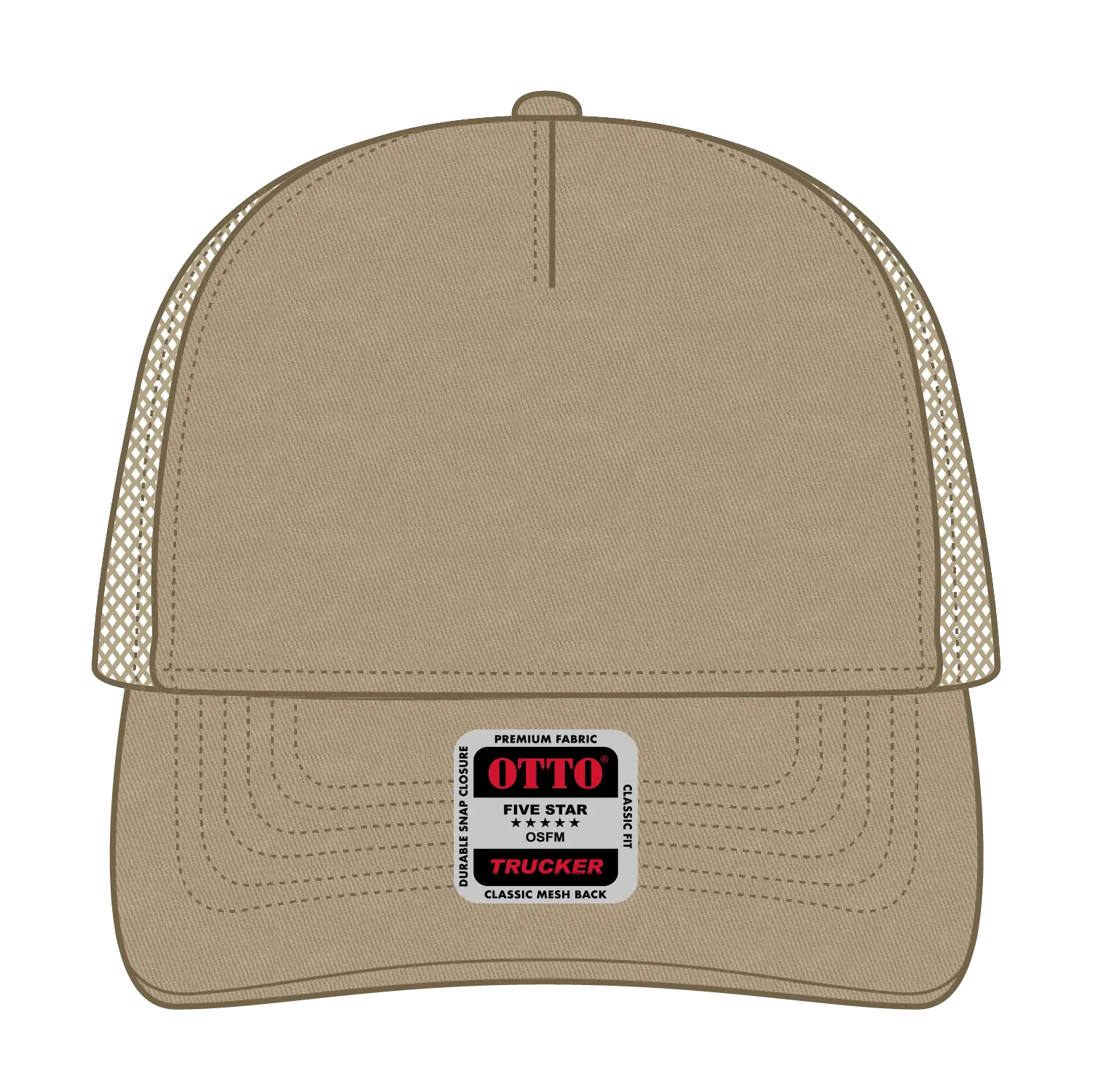 OTTO 102-664 5 Panel Low Profile Mesh Back Trucker Cap - Khaki - Khaki / 6 1/2’’ - 7 5/8’’