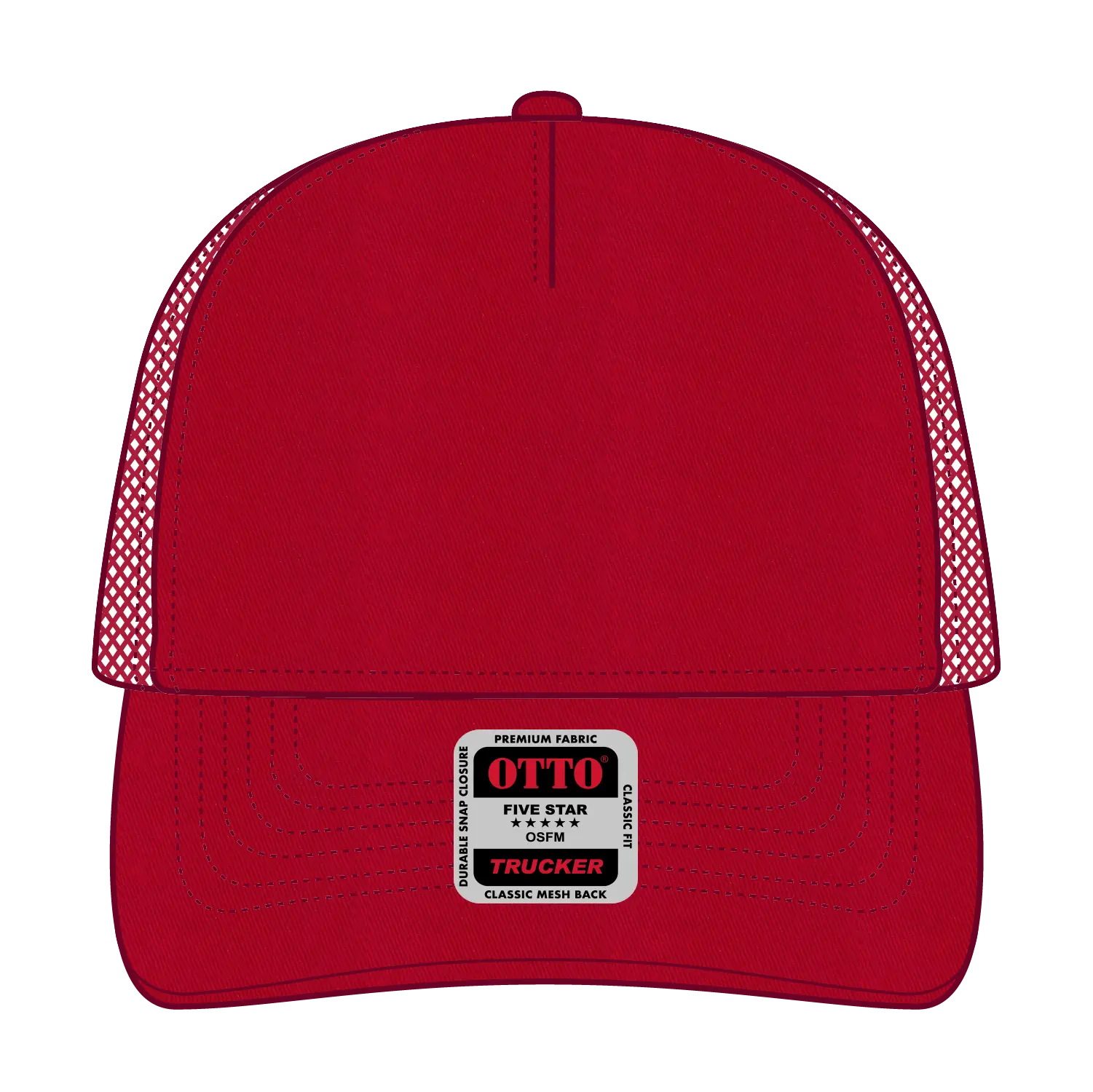 OTTO 102-664 5 Panel Low Profile Mesh Back Trucker Cap - Red - Red / 6 1/2’’ - 7 5/8’’