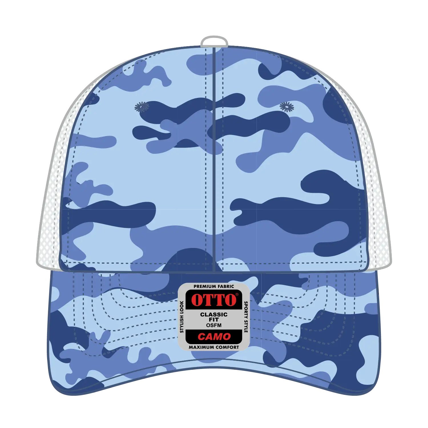 OTTO 105-1247 Camouflage 6 Panel Low Profile Mesh Back Trucker Cap - Aqu/Lk.Blu/Wht - Aqu/Lk.Blu/Wht / 6 1/2’’ - 7 5/8’’