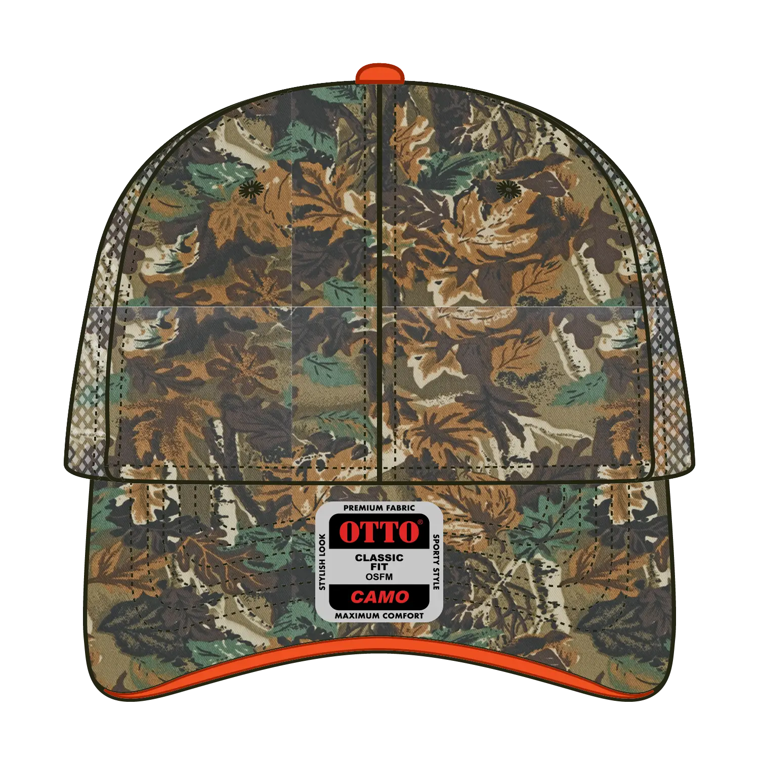 OTTO 106-752 Camouflage 6 Panel Low Profile Mesh Back Trucker Cap - Lt.Lod/Brn/Kly - Lt.Lod/Brn/Kly / 6 1/2’’ - 7 5/8’’