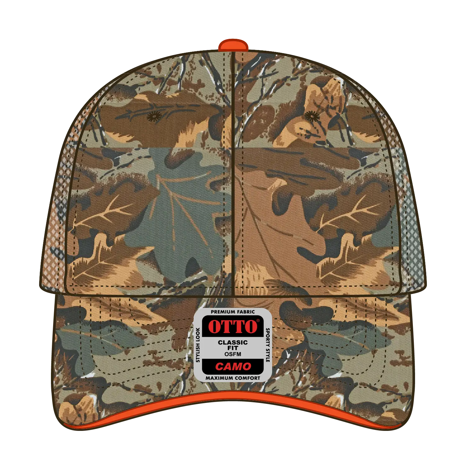 OTTO 106-752 Camouflage 6 Panel Low Profile Mesh Back Trucker Cap - Kha/Brn/Lt.Ol.Grn - Kha/Brn/Lt.Ol.Grn / 6 1/2’’ - 7