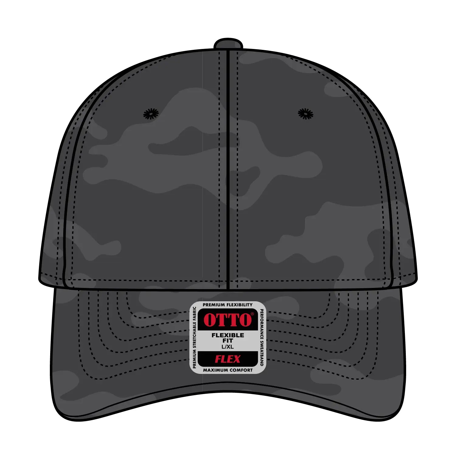 OTTO 11-1172 ’OTTO Flex’ Fitted 6 Panel Low Profile Baseball Cap - Ch.Gry/Blk - Ch.Gry/Blk / 7 3/8’’ - 7 5/8’
