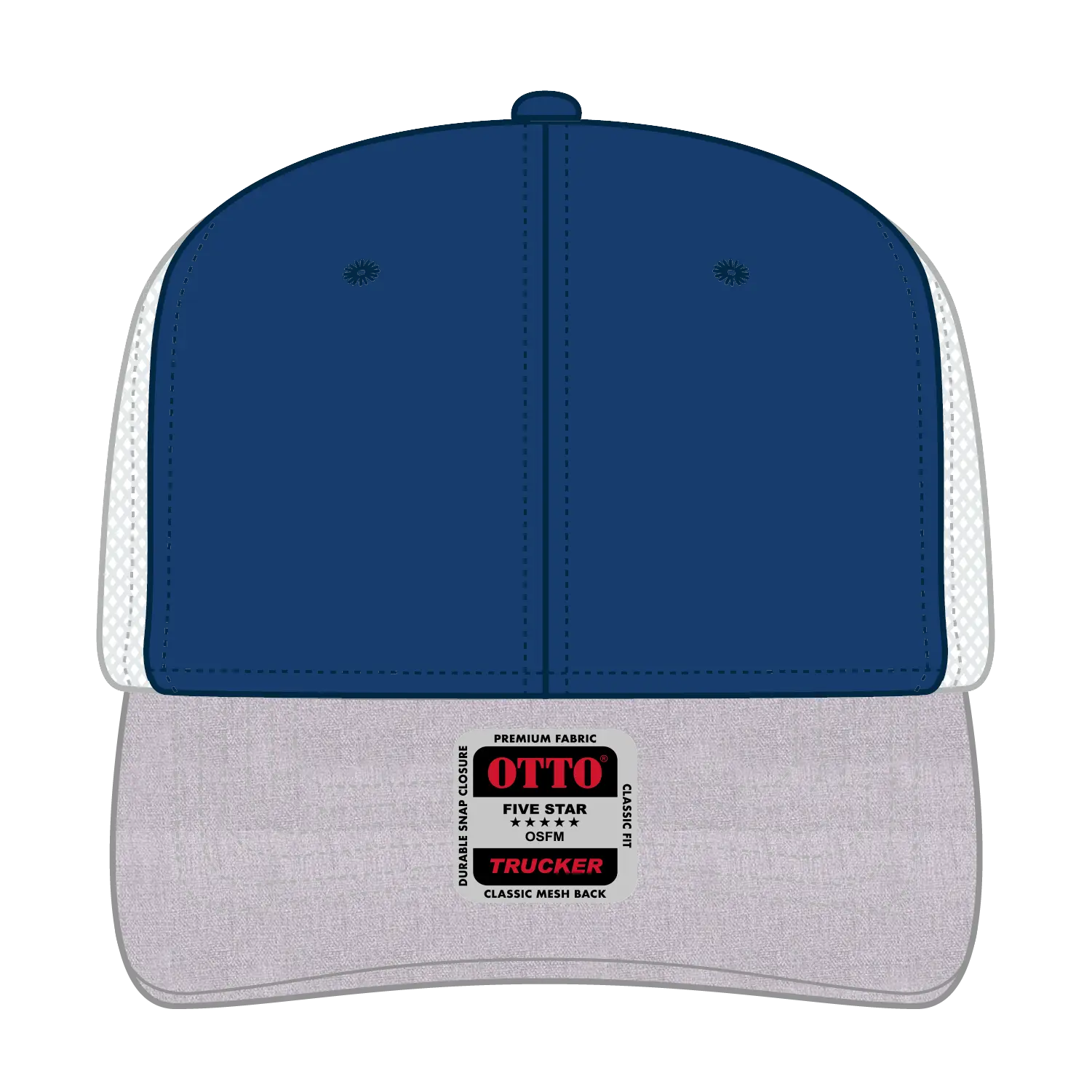 OTTO 112-1 6 Panel Mid Profile Mesh Back Trucker Cap - HeatherGray/Royal/White - HeatherGray/Royal/White / 7 3/8’’ - 7