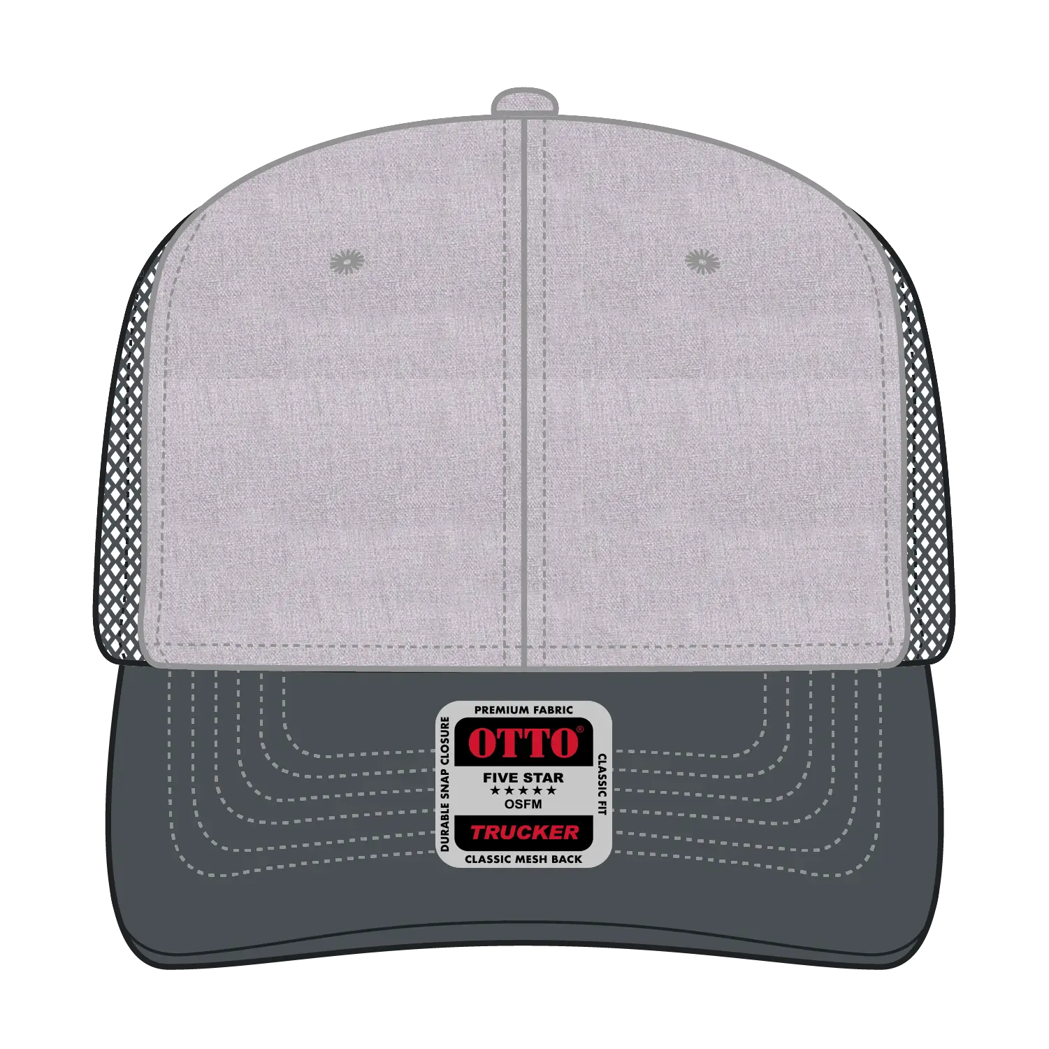 OTTO 112-1 6 Panel Mid Profile Mesh Back Trucker Cap - CharcoalGray/HeatherGray/CharcoalGray