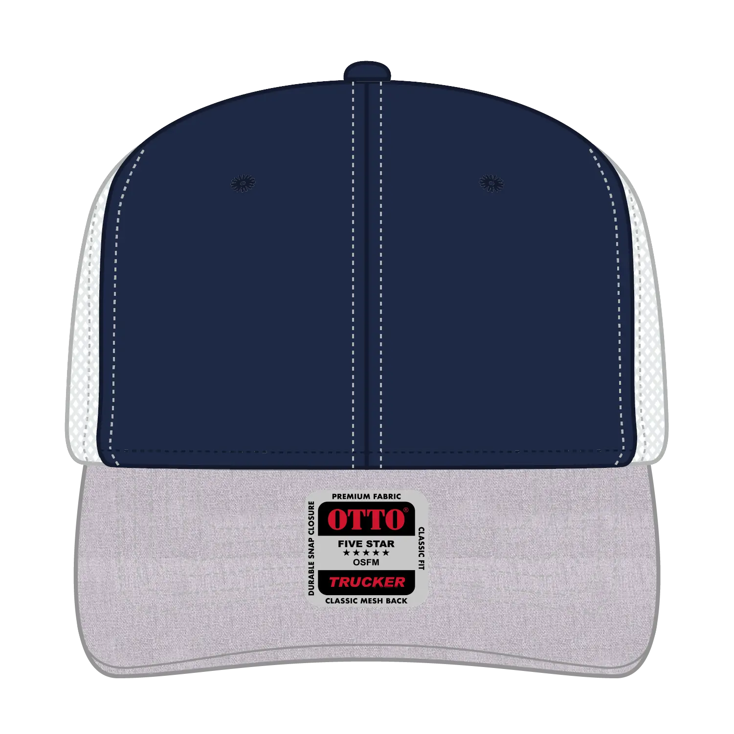 OTTO 112-1 6 Panel Mid Profile Mesh Back Trucker Cap - HeatherGray/Navy/White - HeatherGray/Navy/White / 7 3/8’’ - 7