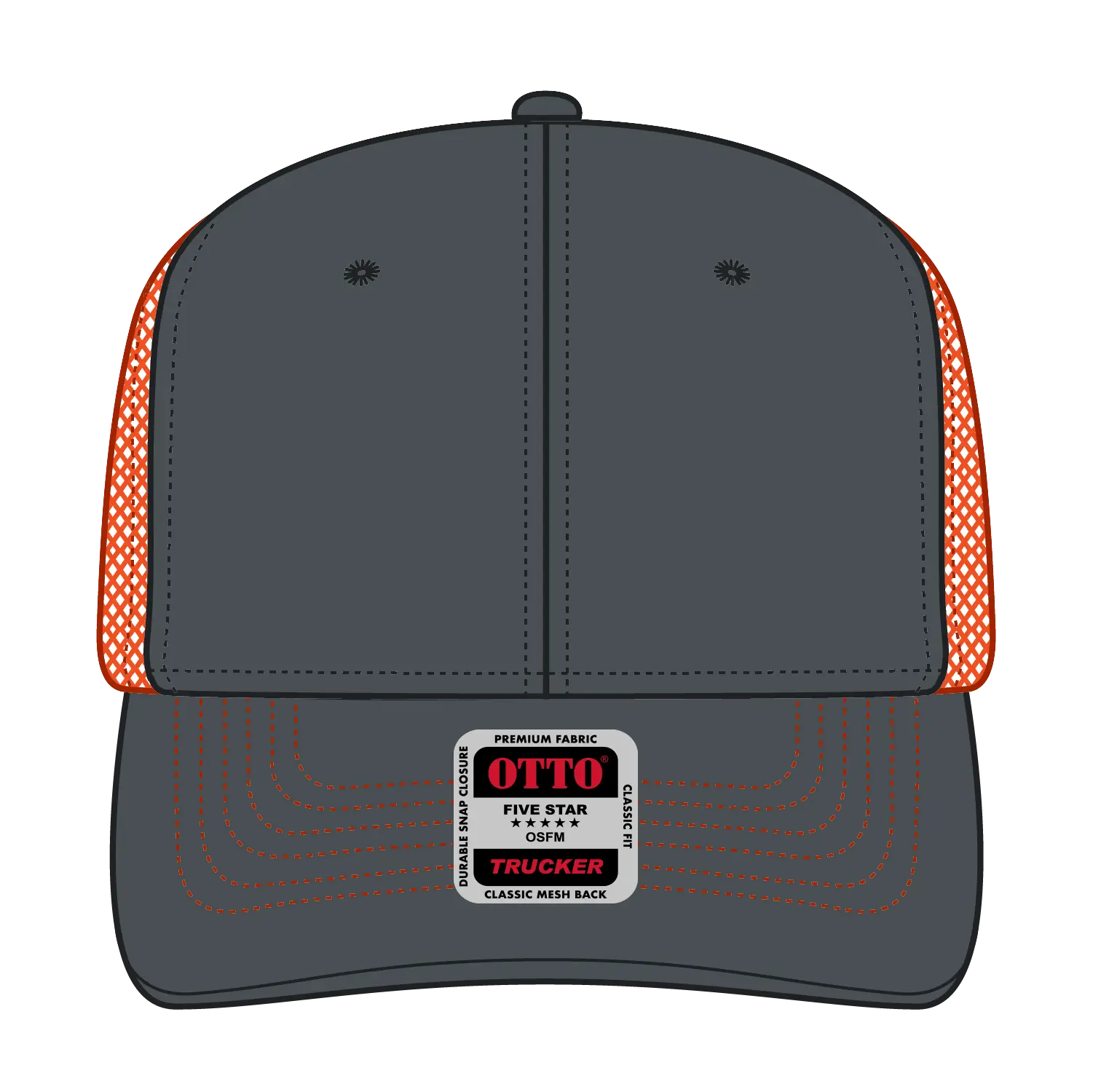 OTTO 112-1 6 Panel Mid Profile Mesh Back Trucker Cap - Ch.Gry/Ch.Gry/N.Org - Ch.Gry/Ch.Gry/N.Org / 7 3/8’’ - 7 5/8’’