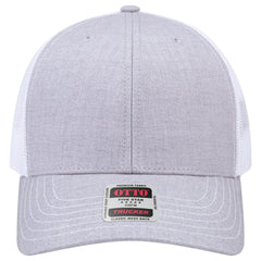 OTTO 112-1 6 Panel Mid Profile Mesh Back Trucker Cap - HeatherGray/HeatherGray/White