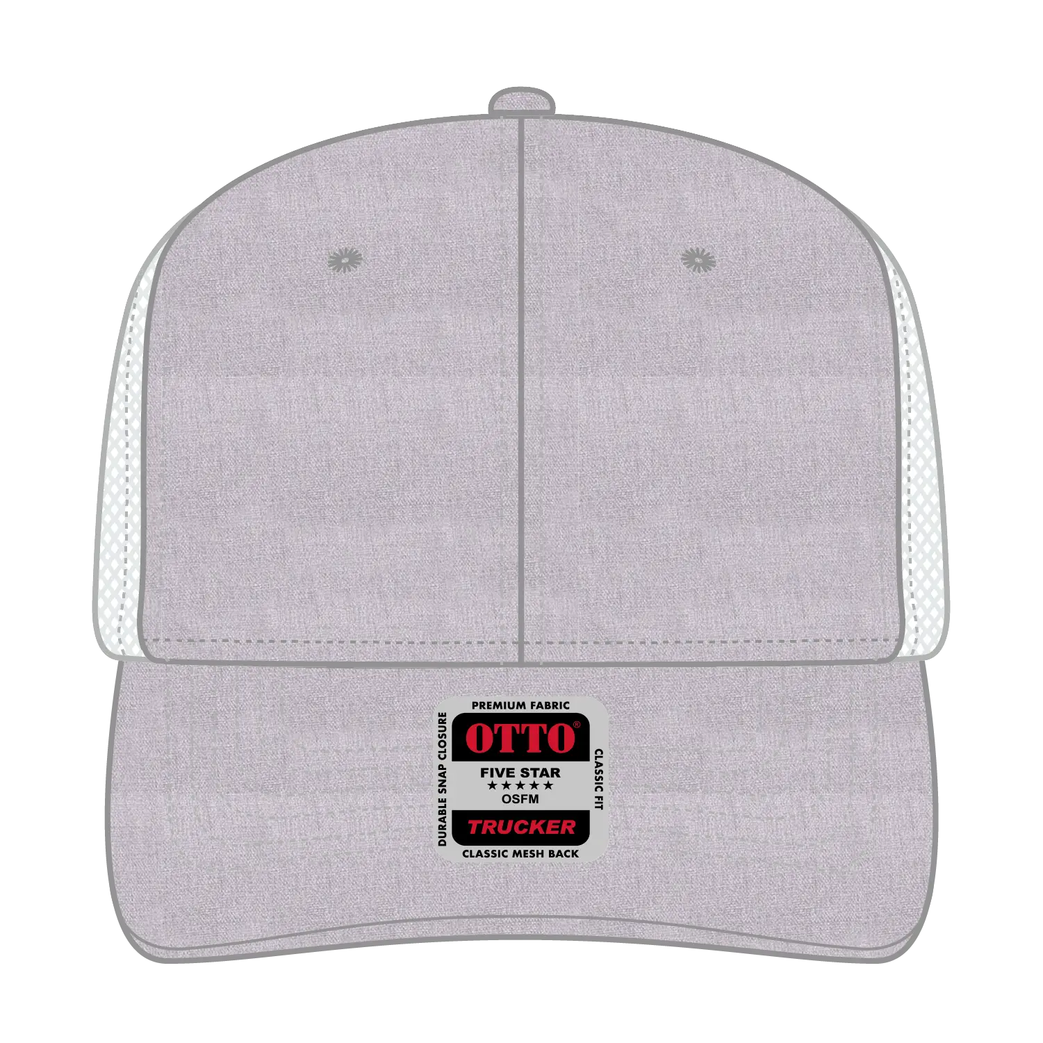 OTTO 112-1 6 Panel Mid Profile Mesh Back Trucker Cap - HeatherGray/HeatherGray/White - HeatherGray/HeatherGray/White