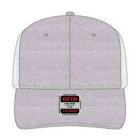 OTTO 112-1 6 Panel Mid Profile Mesh Back Trucker Cap - HeatherGray/HeatherGray/White - HeatherGray/HeatherGray/White