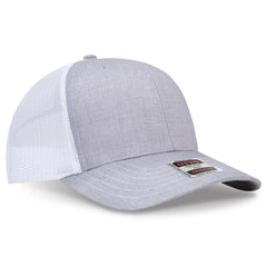 OTTO 112-1 6 Panel Mid Profile Mesh Back Trucker Cap - HeatherGray/HeatherGray/White