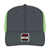 OTTO 112-1 6 Panel Mid Profile Mesh Back Trucker Cap - Ch.Gry/Ch.Gry/N.Grn - Ch.Gry/Ch.Gry/N.Grn / 7 3/8’’ - 7 5/8’’