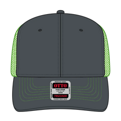 OTTO 112-1 6 Panel Mid Profile Mesh Back Trucker Cap - Ch.Gry/Ch.Gry/N.Grn - Ch.Gry/Ch.Gry/N.Grn / 7 3/8’’ - 7 5/8’’