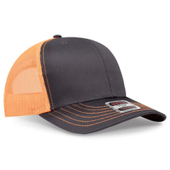 OTTO 112-1 6 Panel Mid Profile Mesh Back Trucker Cap - Ch.Gry/Ch.Gry/N.Org - Ch.Gry/Ch.Gry/N.Org / 7 3/8’’ - 7 5/8’’